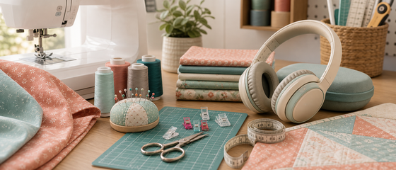 Sewing Made Clear themed Audible listening scene